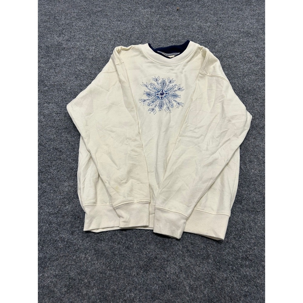 M&C Sportswear Sweatshirt Womens Size Medium Cream Embroidered Snowflake Stain